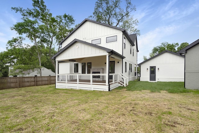 back of house with board and batten siding