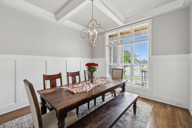 1567 Bunbury Dr, Thompsons Station, TN 37179 - dining space with a decorative wall, a chandelier, beamed ceiling, coffered ceiling, and a wainscoted wall