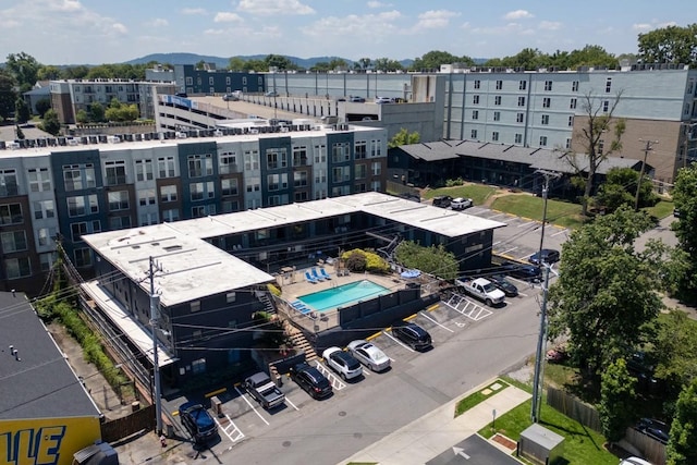 drone / aerial view of a pool area