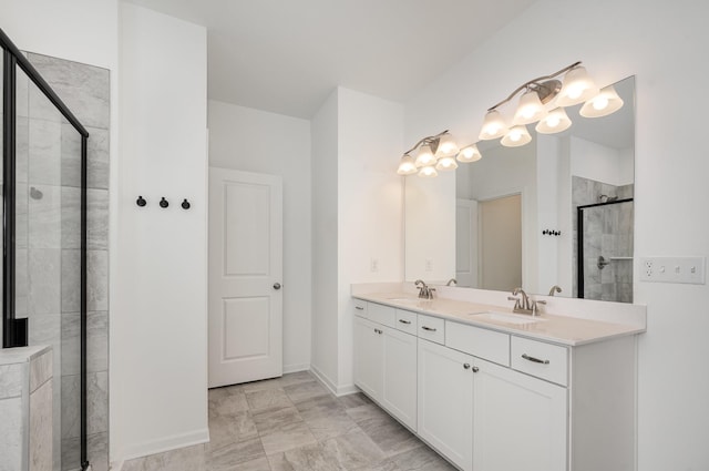 3628 Pelham Wood Dr, Murfreesboro, TN 37128 - full bath featuring marble look tiles, a tile shower, double vanity, and baseboards