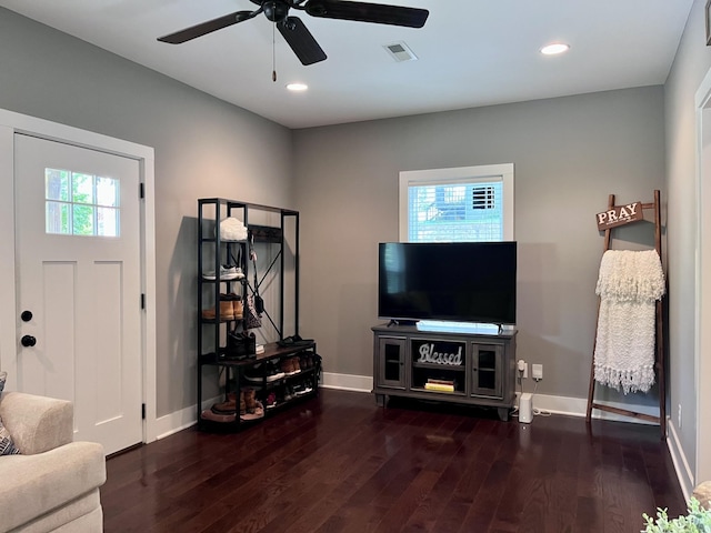 219 Garner St, Springfield, TN 37172 - living room featuring wood finished floors, ceiling fan, baseboards, and recessed lighting