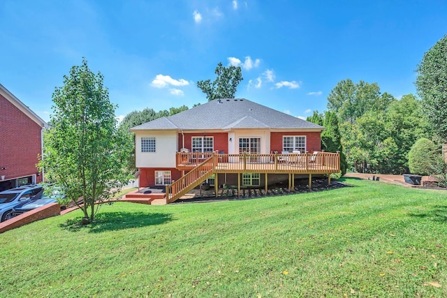 313 Red Feather Ln, Brentwood, TN 37027 - back of house with a wooden deck, stairs, a lawn, and a shingled roof