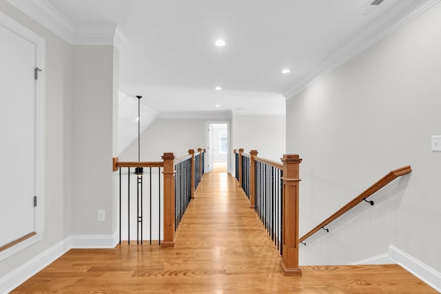 2212 Peterson Dr, Chattanooga, TN 37421 - hall with an upstairs landing, ornamental molding, light wood-type flooring, and recessed lighting