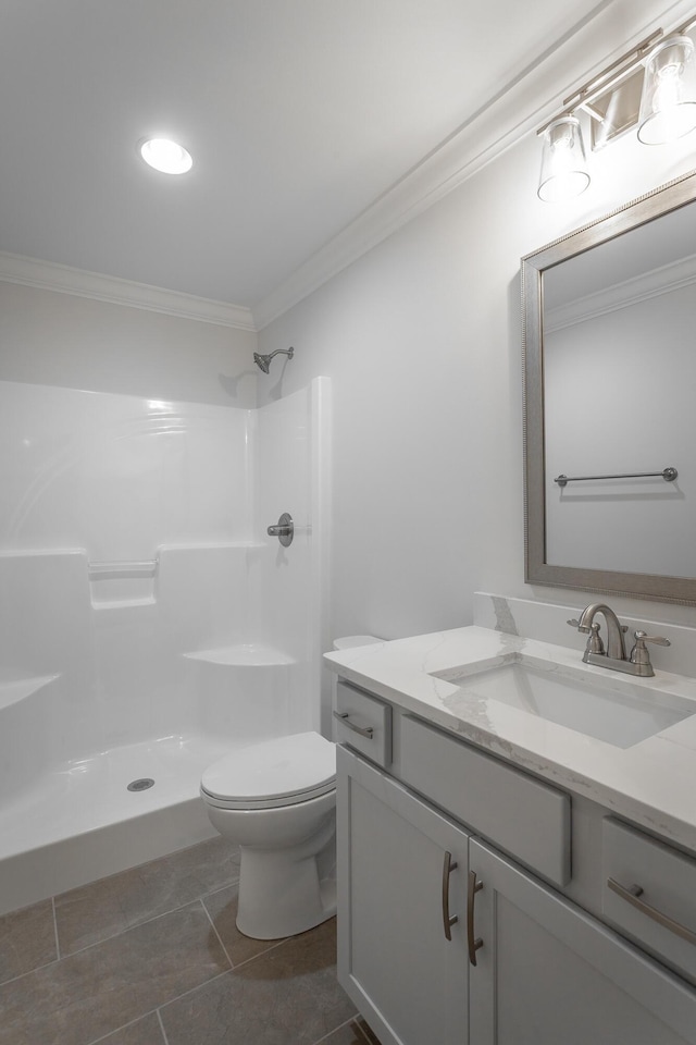 2212 Peterson Dr, Chattanooga, TN 37421 - full bathroom featuring crown molding, vanity, a shower, and tile patterned flooring