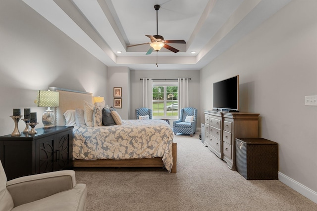 1951 Winsome Ln, Adams, TN 37010 - bedroom with carpet floors, a tray ceiling, baseboards, and ceiling fan