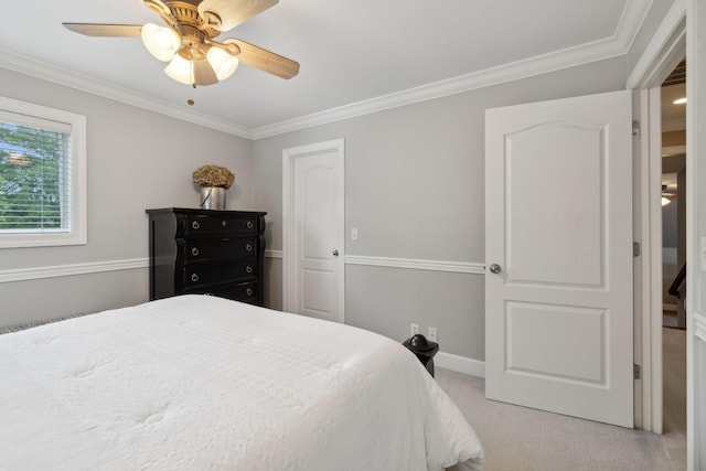2335 Garrison Cv, Murfreesboro, TN 37130 - bedroom with light colored carpet, crown molding, ceiling fan, and baseboards