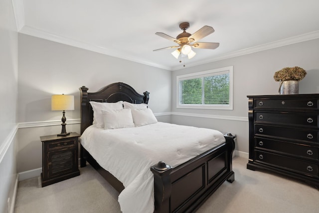 2335 Garrison Cv, Murfreesboro, TN 37130 - bedroom featuring light colored carpet, baseboards, ornamental molding, and a ceiling fan
