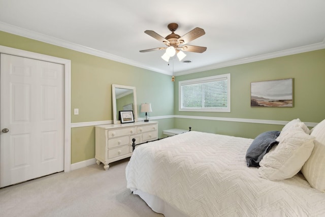 2335 Garrison Cv, Murfreesboro, TN 37130 - bedroom with light carpet, ornamental molding, a ceiling fan, and baseboards