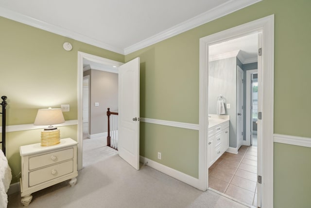 2335 Garrison Cv, Murfreesboro, TN 37130 - bedroom featuring crown molding, baseboards, light tile patterned flooring, and light carpet