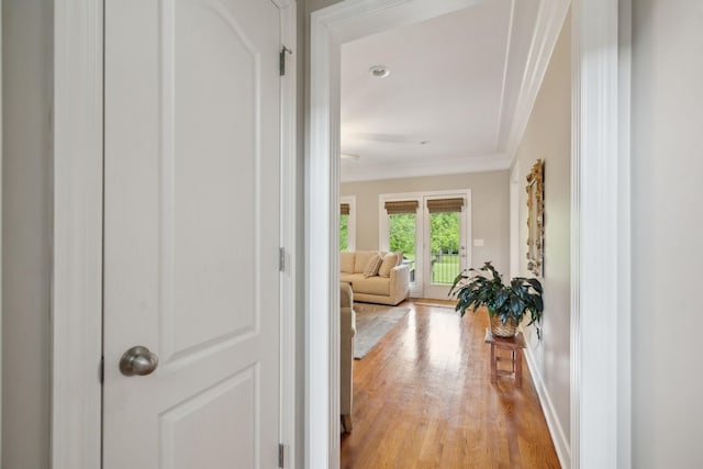2335 Garrison Cv, Murfreesboro, TN 37130 - hallway with crown molding, light wood-style flooring, and baseboards