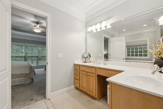 2335 Garrison Cv, Murfreesboro, TN 37130 - full bathroom featuring ensuite bath, ornamental molding, vanity, ceiling fan, and tile patterned flooring