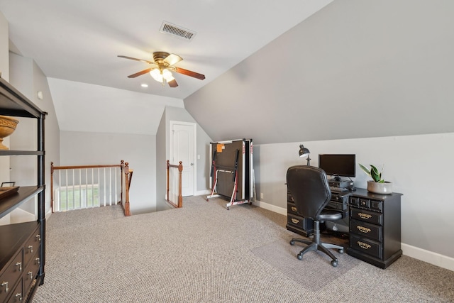 2335 Garrison Cv, Murfreesboro, TN 37130 - carpeted office with ceiling fan, vaulted ceiling, and baseboards