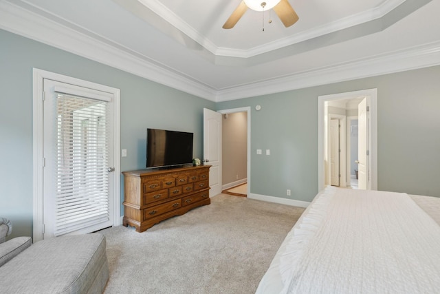 2335 Garrison Cv, Murfreesboro, TN 37130 - bedroom with access to outside, a raised ceiling, carpet floors, crown molding, and ceiling fan