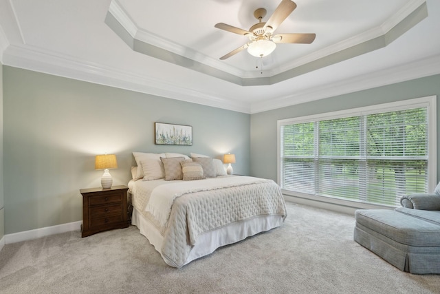 2335 Garrison Cv, Murfreesboro, TN 37130 - bedroom with carpet floors, ornamental molding, a raised ceiling, ceiling fan, and baseboards