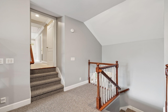 2335 Garrison Cv, Murfreesboro, TN 37130 - staircase with lofted ceiling, carpet, and baseboards