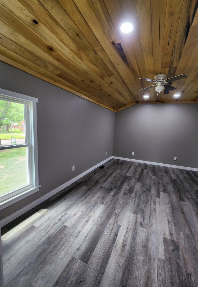 306 Johnson St, Lawrenceburg, TN 38464 - additional living space featuring wooden ceiling, lofted ceiling, a ceiling fan, dark wood finished floors, and baseboards