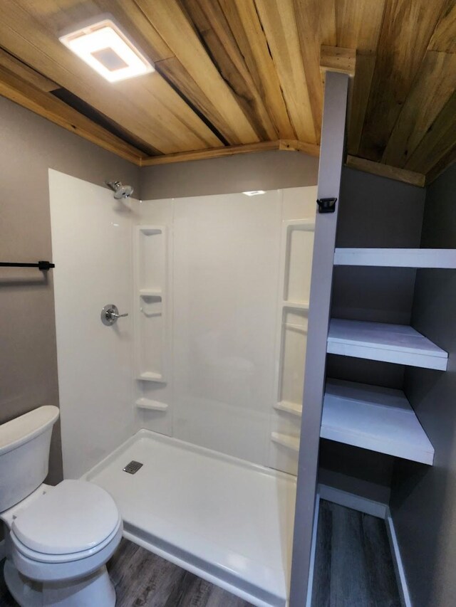 306 Johnson St, Lawrenceburg, TN 38464 - full bath featuring wood ceiling, wood finished floors, toilet, and a shower