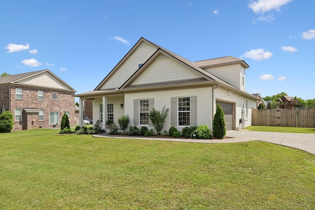 view of front of home featuring driveway, an attached garage, and brick siding