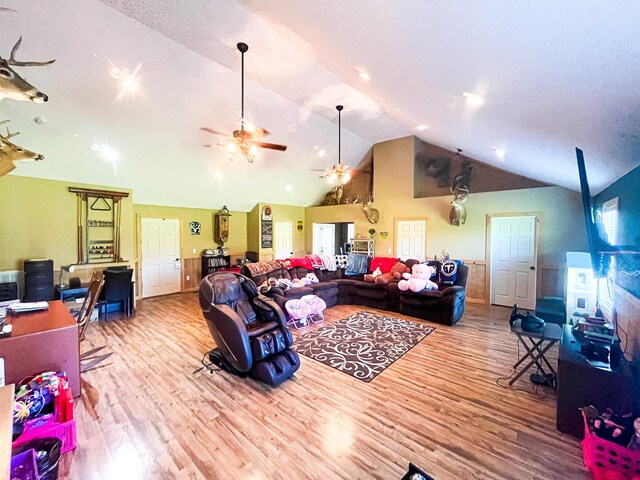 3517 Dobbins Pike, Portland, TN 37148 - living room with wood finished floors, a ceiling fan, and high vaulted ceiling