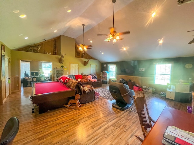 3517 Dobbins Pike, Portland, TN 37148 - living area with wood finished floors, ceiling fan, a wainscoted wall, billiards, and recessed lighting