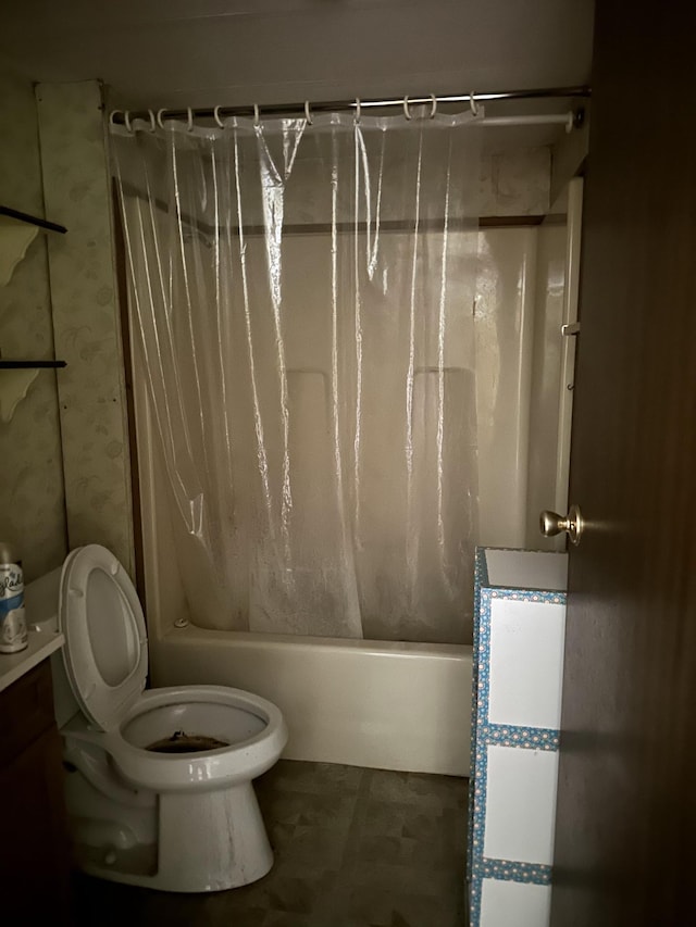 bathroom with toilet and shower / tub combo