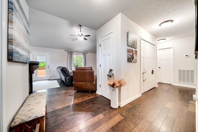 107 Tanesha Ct, Portland, TN 37148 - hall featuring dark wood-type flooring, lofted ceiling, baseboards, and a textured ceiling