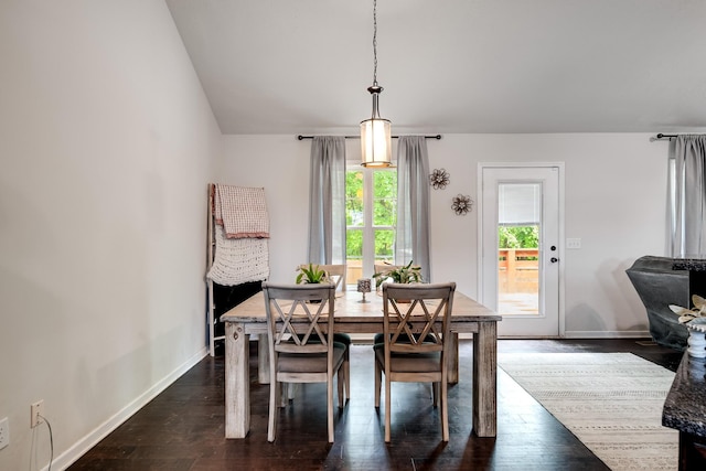107 Tanesha Ct, Portland, TN 37148 - dining room featuring baseboards, dark wood finished floors, and vaulted ceiling