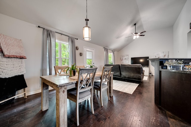 107 Tanesha Ct, Portland, TN 37148 - dining area with dark wood-style floors, plenty of natural light, lofted ceiling, and ceiling fan