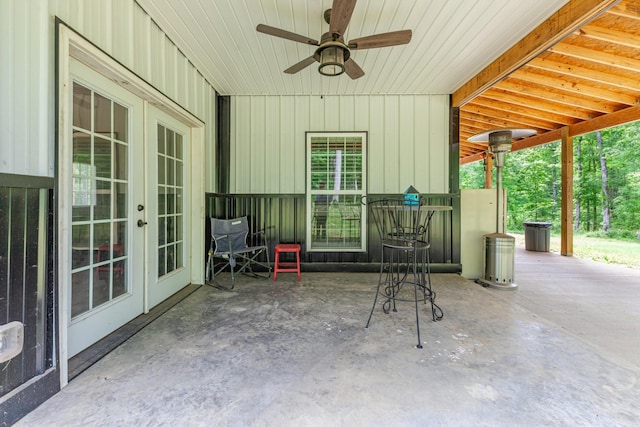 view of patio featuring french doors and a ceiling fan