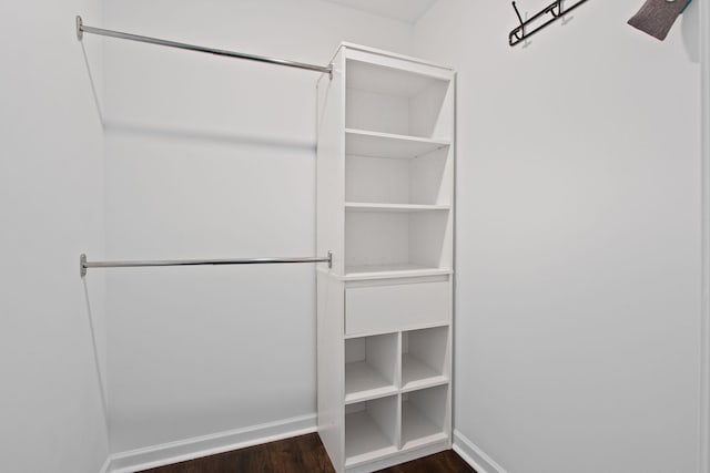 walk in closet featuring dark wood-style floors