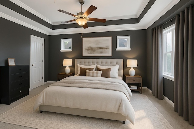 248 Kinsale Dr End Unit, End Unit, Spring Hill, TN 37174 - bedroom featuring light colored carpet, crown molding, baseboards, a raised ceiling, and ceiling fan