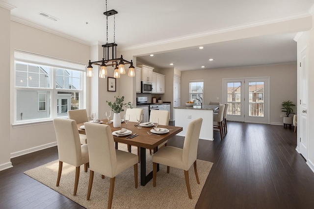 248 Kinsale Dr End Unit, End Unit, Spring Hill, TN 37174 - dining space featuring ornamental molding, baseboards, dark wood-style floors, and recessed lighting