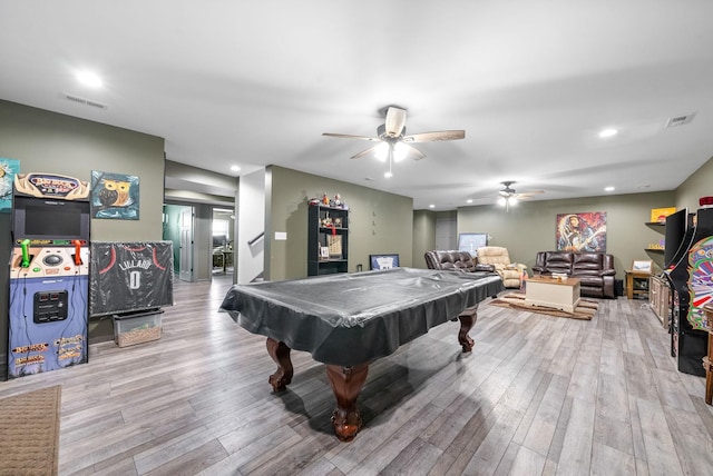 996 Gratton Rd, Clarksville, TN 37043 - game room with a ceiling fan, wood finished floors, billiards, and recessed lighting