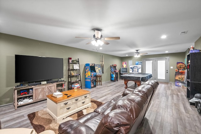 996 Gratton Rd, Clarksville, TN 37043 - living area featuring pool table, a ceiling fan, light wood-style flooring, recessed lighting, and baseboards