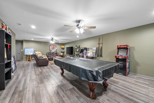 996 Gratton Rd, Clarksville, TN 37043 - recreation room featuring wood finished floors, ceiling fan, recessed lighting, pool table, and baseboards