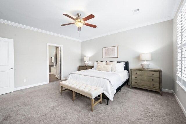 4085 Liberton Way, Nolensville, TN 37135 - bedroom featuring crown molding, carpet floors, baseboards, ceiling fan, and ensuite bathroom