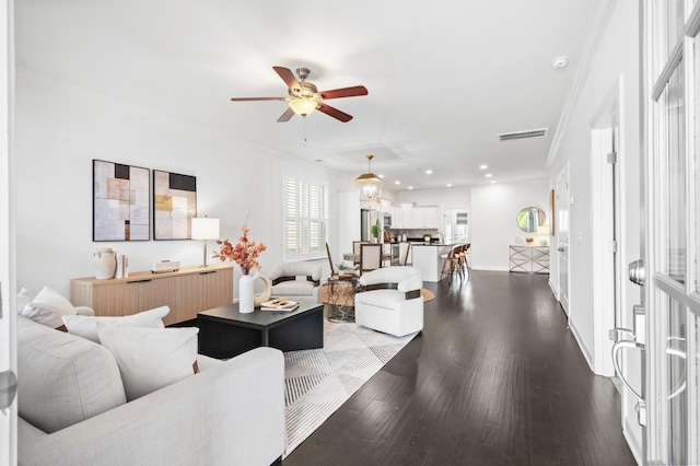4085 Liberton Way, Nolensville, TN 37135 - living room featuring ceiling fan, recessed lighting, wood finished floors, ornamental molding, and baseboards