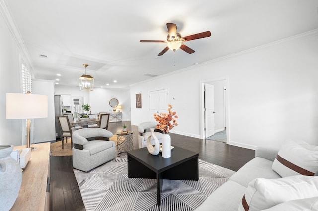 4085 Liberton Way, Nolensville, TN 37135 - living room with wood finished floors, ornamental molding, ceiling fan, baseboards, and recessed lighting