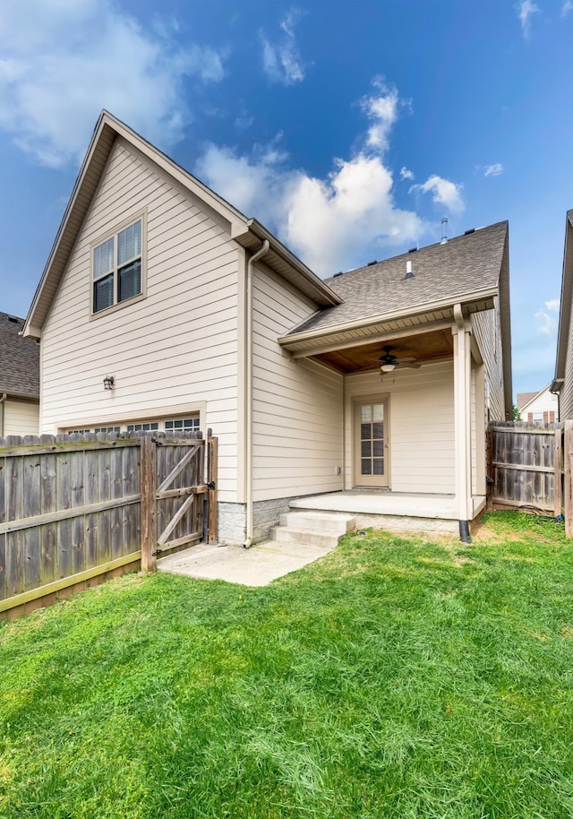 4085 Liberton Way, Nolensville, TN 37135 - back of house featuring ceiling fan, a gate, a patio, and roof with shingles