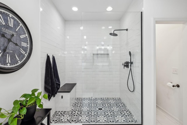 1308 Beech Hollow Dr, Nashville, TN 37211 - bathroom featuring a walk in shower, recessed lighting, and tile patterned floors
