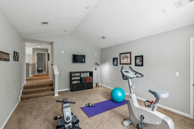 1308 Beech Hollow Dr, Nashville, TN 37211 - workout room with carpet, vaulted ceiling, and baseboards