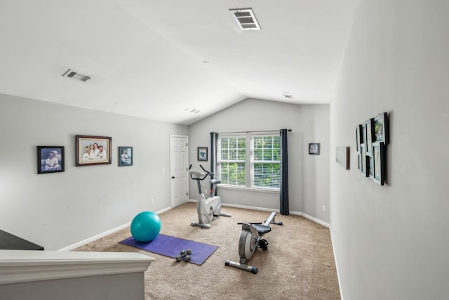 1308 Beech Hollow Dr, Nashville, TN 37211 - workout room with carpet floors, vaulted ceiling, and baseboards