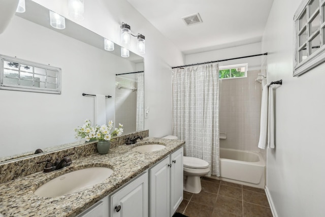 1308 Beech Hollow Dr, Nashville, TN 37211 - bathroom with toilet, tile patterned floors, shower / bath combination with curtain, double vanity, and baseboards