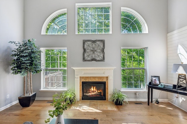 1308 Beech Hollow Dr, Nashville, TN 37211 - living area featuring a high ceiling, wood finished floors, a fireplace, and healthy amount of natural light