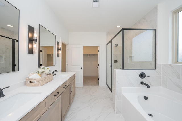 5329 Bridgemore Blvd, Murfreesboro, TN 37129 - bathroom with a shower stall, a garden tub, and marble finish flooring
