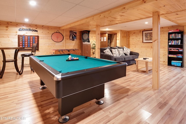 2819 Pine Haven Dr, Sevierville, TN 37862 - rec room with wood finished floors, wood walls, and billiards table