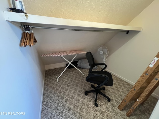518 Deer Path Ln, Gatlinburg, TN 37738 - unfurnished office with baseboards, carpet floors, and vaulted ceiling
