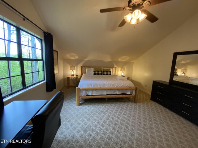 518 Deer Path Ln, Gatlinburg, TN 37738 - bedroom with lofted ceiling, carpet, a ceiling fan, and baseboards