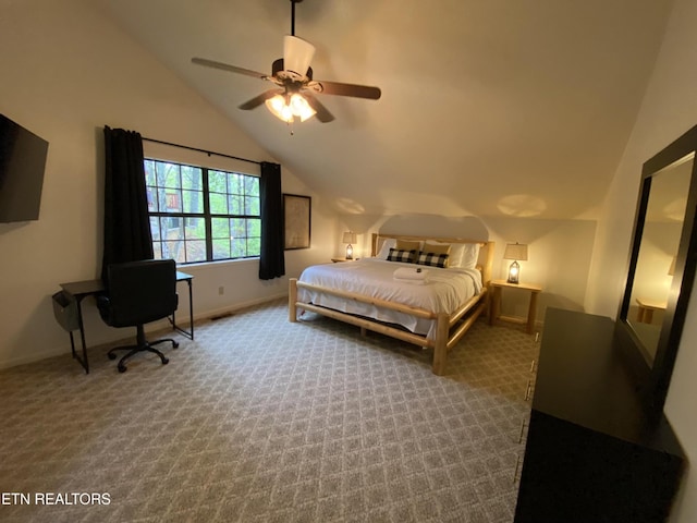 518 Deer Path Ln, Gatlinburg, TN 37738 - carpeted bedroom with lofted ceiling, baseboards, and ceiling fan