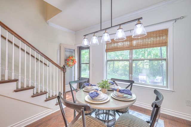 1008 Beverly Ln, Spring Hill, TN 37174 - dining space featuring plenty of natural light, crown molding, stairway, and wood finished floors